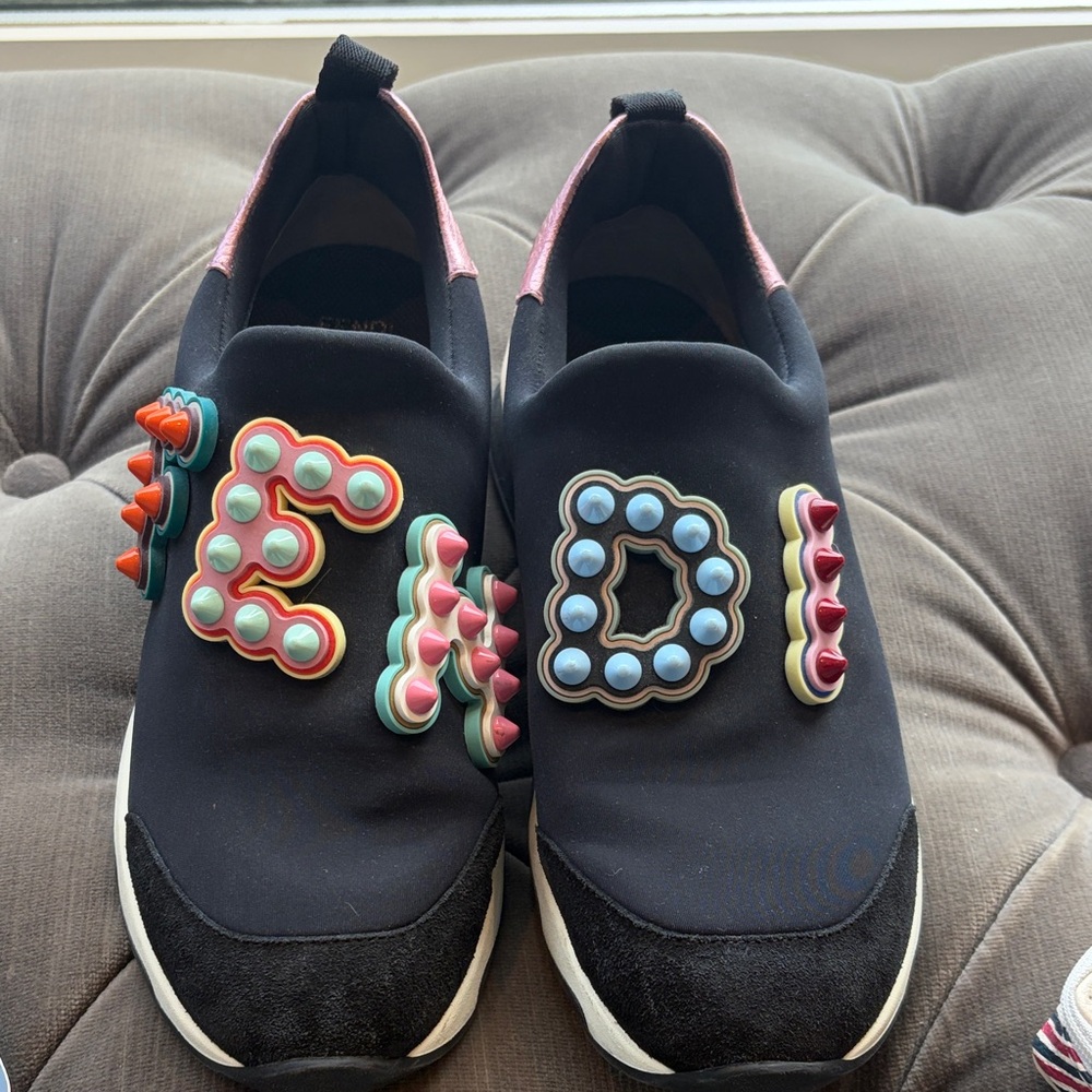 Fendi Fun Fair Black Sneakers with Multicolor 3D Lettering/ with box !